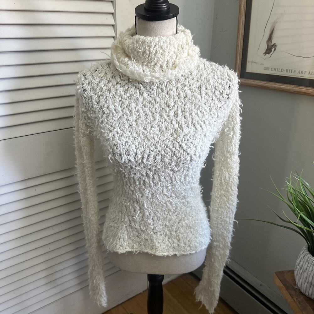 FREE PEOPLE Sweater Womens Medium Cream Wool Blend Turtleneck Fitted Cozy Y2K